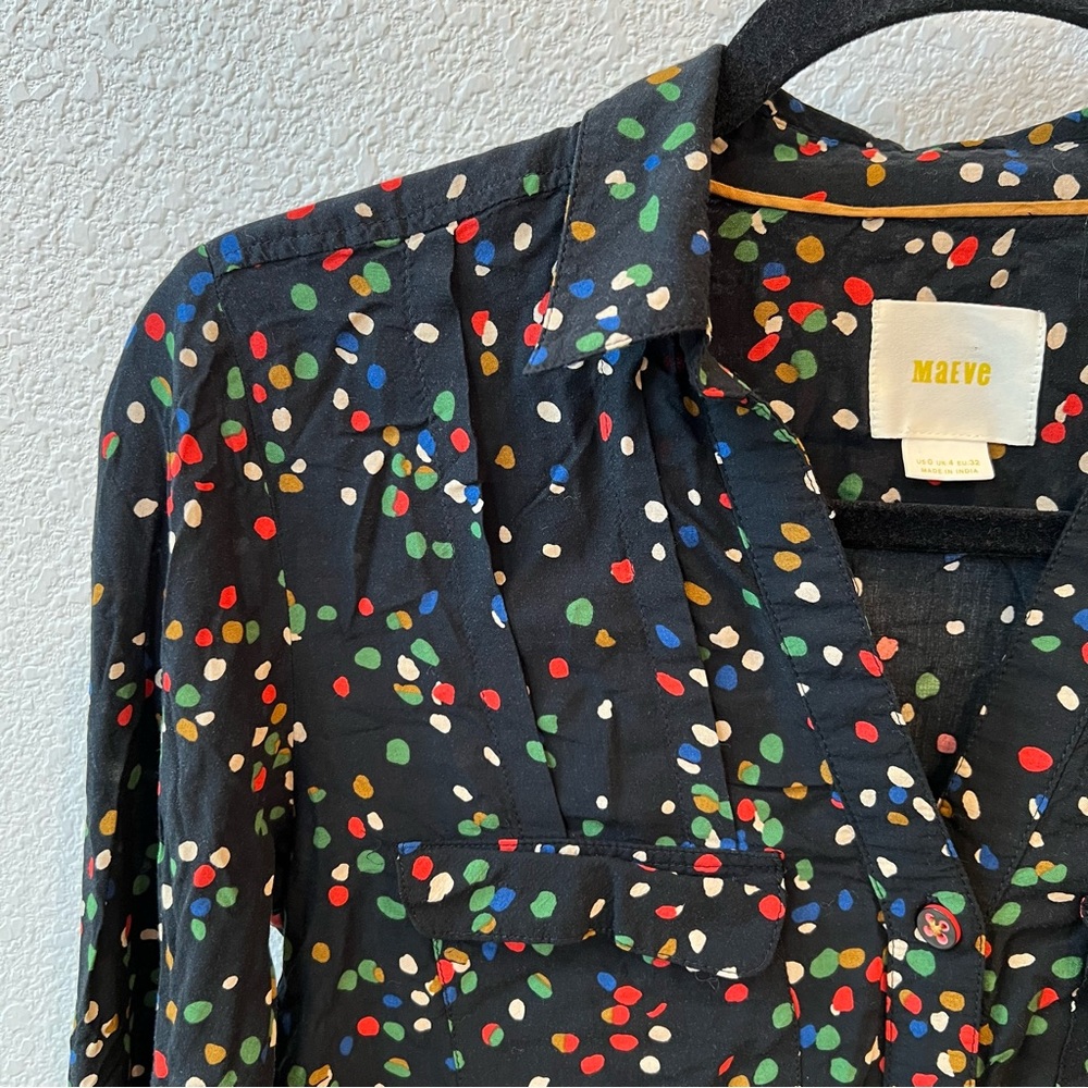 ANTHROPOLOGIE Maeve Wynwood Boho Polka Dot Button Down Blouse - Picture 12 of 13